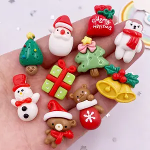 10PCS Mixed Resin Ornament Colorful Santa Claus Blessing Bag Snowman Bear Christmas Tree Flat back Cartoon Christmas Figurines Scrapbook DIY Christmas Decor Crafts