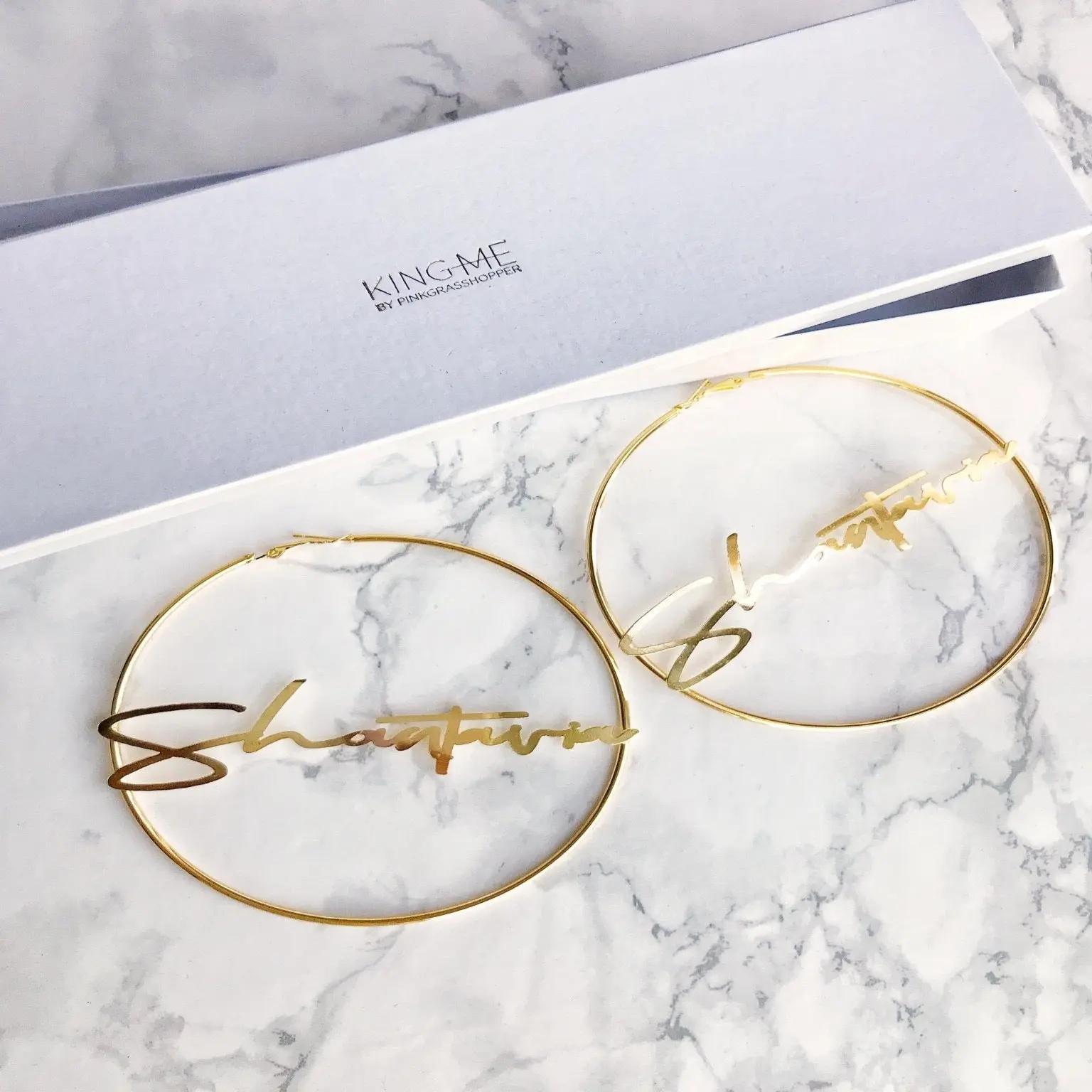 XL NAMEPLATE HOOP EARRINGS