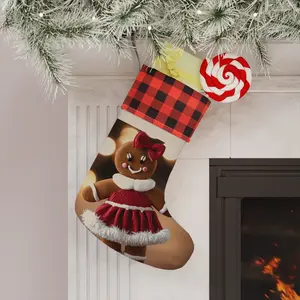 Gingerbread Girl Christmas Stocking with Buffalo Plaid Cuff