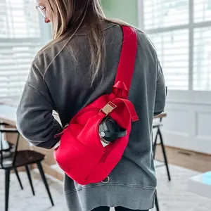 Sarah Wells Allie Sling Bag - Wearable Pump Crossbody Machine Washable Neoprene Lightweight Insulated Pocket Adjustable Strap Perfect for Travel & Quick Pumping Sessions (Ruby)