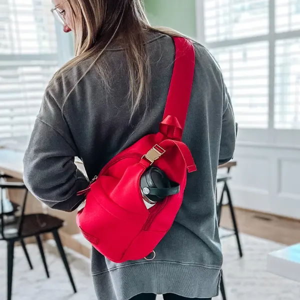 Allie Pumping Sling Bag by Sarah Wells - Wearable Pump Crossbody Machine Washable Neoprene Lightweight Insulated Pocket Adjustable Strap Perfect for Travel & Quick Pumping Sessions (Ruby)