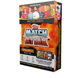 Topps 2022-2023 Match Attax Soccer TCG MegaTin Masters Series - 94 Cards per MegaTin Featuring UEFA Players Messi Ronaldo Pepe