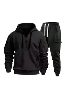 Men's Fall Winter Casual Fashion Fleece Lined Thickened Workwear Fitted Hoodie Sweatshirt Set, Warm Pullover for Cold Weather