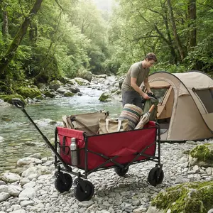Collapsible Folding Wagon - 220 lbs Heavy-Duty All-Terrain Wheels Trolley, Portable Foldable Shopping Cart for Outdoor Camping, Shopping Trolley