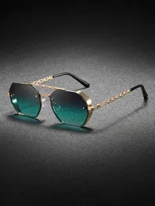 High-Quality Retro Unisex Polygonal Edge Glasses, Dual Bridge Structure, Chain Metal Temple, Casual Versatile, Must-Have for Trendsetters, Trendy Vintage Sunglasses, Trendy Casual Sunglasses