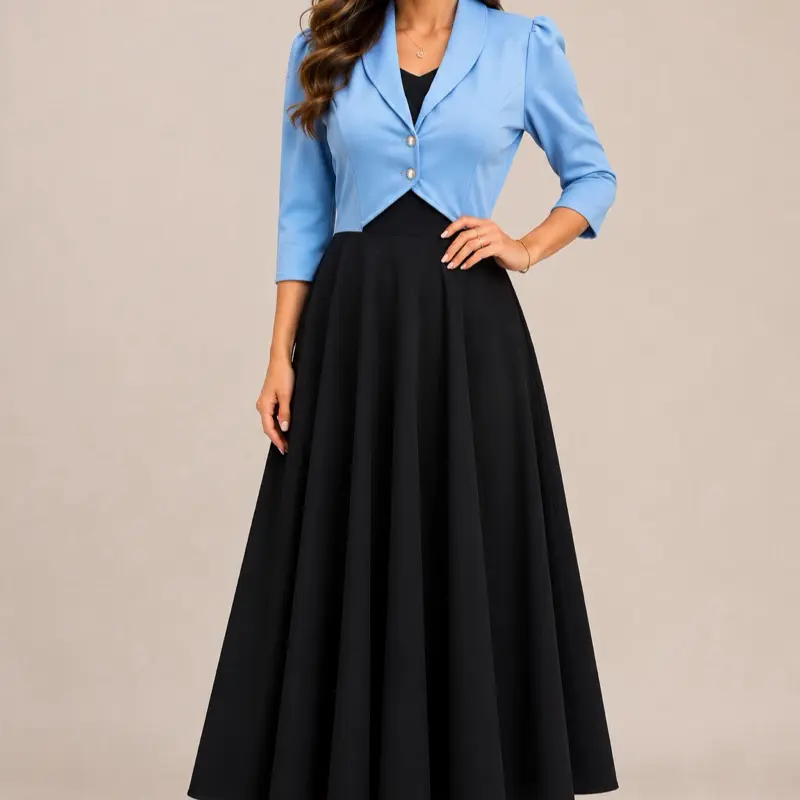 Vestido Modesto Elegante con Bolero Integrado Casual