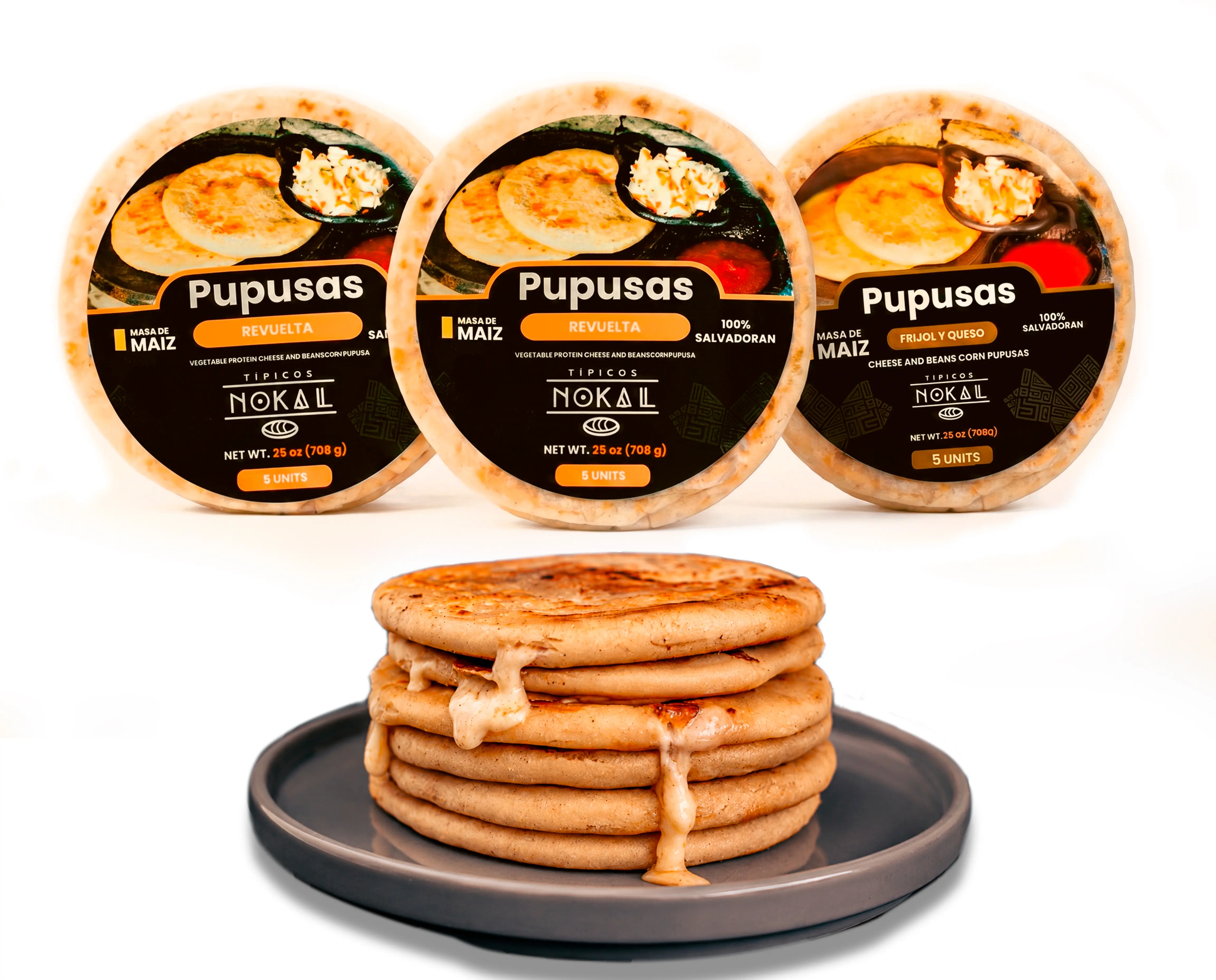 Typical Nokal Pupusas Mix, 10 Soy Revuelta and 5 Bean & Cheese Pupusas, Authentic Salvadoran Pupusas, 15 Count, 75 Ounce Family Pack