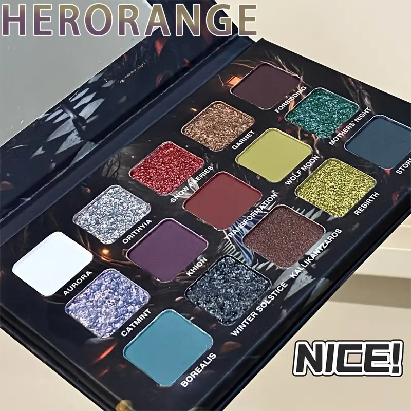 Herorange Dark Series 15 Color Matte Pearl Glitter Cosmetic Eyeshadow Palette, High-End Smoky Cosplay Effect, Waterproof Sweatproof, Party Stage Use