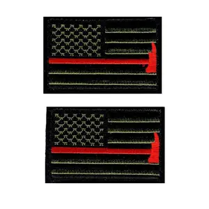 Thin Red Line USA Flag Firefighter AXE Hook Patch (BUNDLE-BR4)