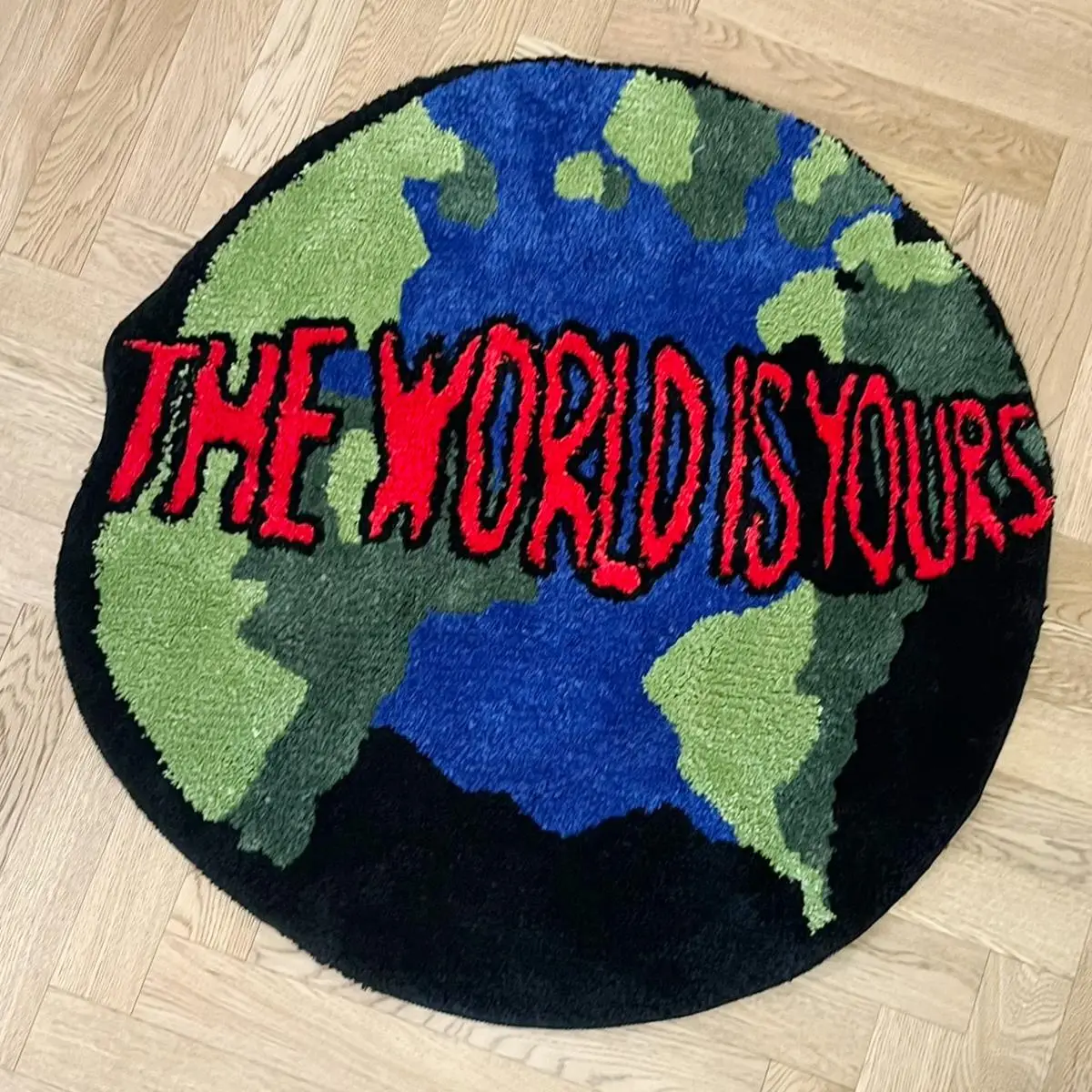 The World Is Yours Letter Pattern Round Rug, 1 Count Non-slip Soft Home Decor Floor Decorative Rugs, Multipurpose Use Decorative Carpet for Home Livin