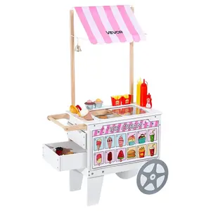 VEVOR Ice Cream Cart for Kids, 20+ PCS Accessories, Pretend Play Ice Cream Shop Kitchen Food Toys with Ice Cream Cone Popsicle, Awning Freezer, Storage Drawers Flipping Menus, For Kids Aged 3 - 7VEVOR Super Brand Day