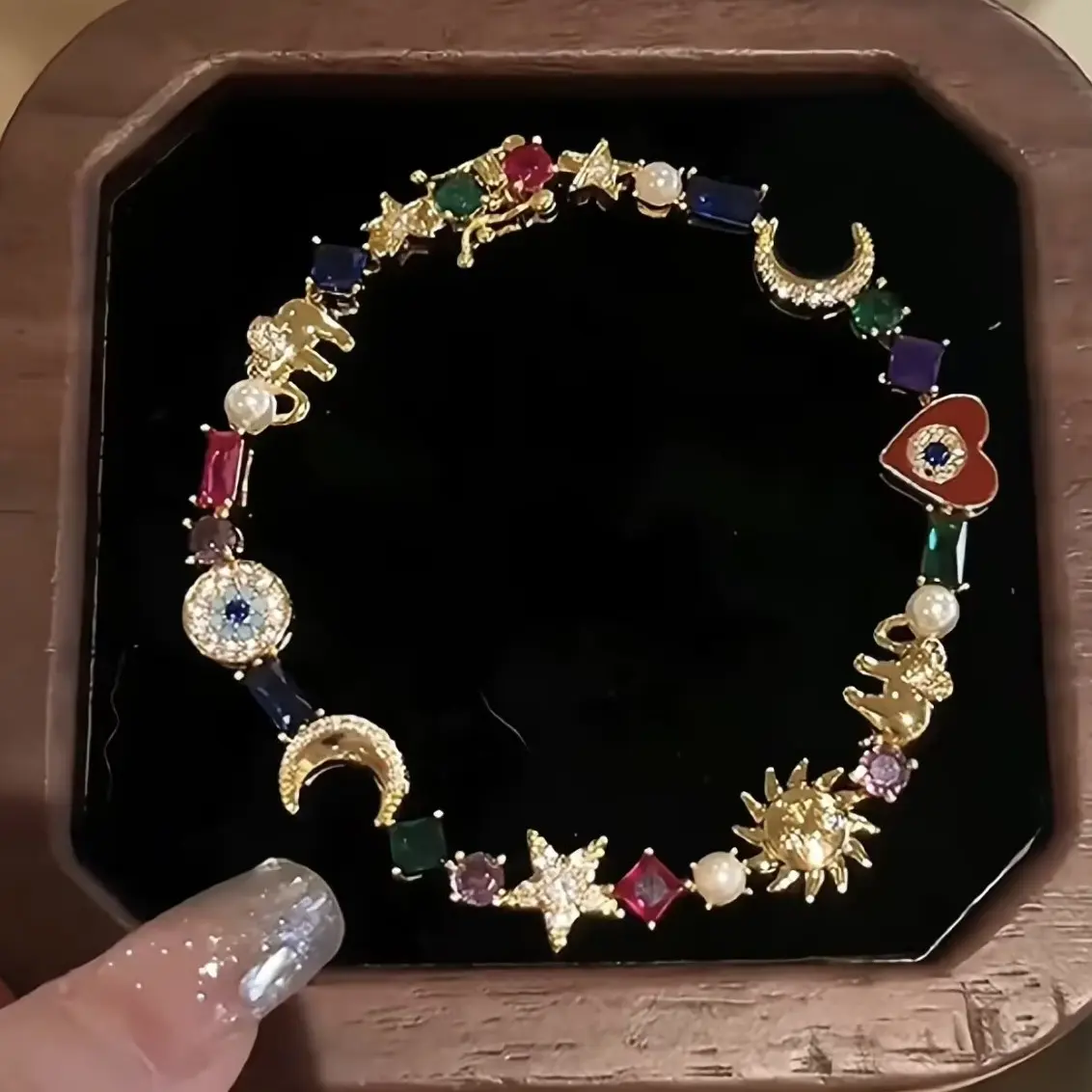 Multi-Element Blessing Treasure Gold Bracelet - Demon’s Eye, Star, Moon, Sun Designs - for Spirituality Enthusiasts, Everyday Wear, Holiday Gifting, Bracelets