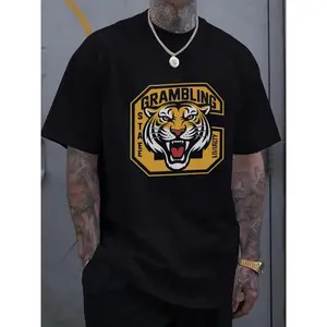 Grambling State Tigers Logo Men's Casual Short Sleeve T-Shirt - White with Orange & Yellow Geometric Tiger Graphic, Lightweight Summer Tee, Regular Fit Round Neck, Machine Washable