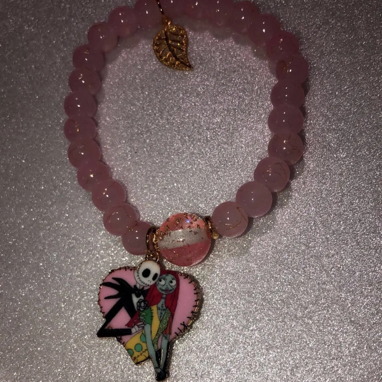 Pink Stoned Bracelet with Halloween Cartoon Charm