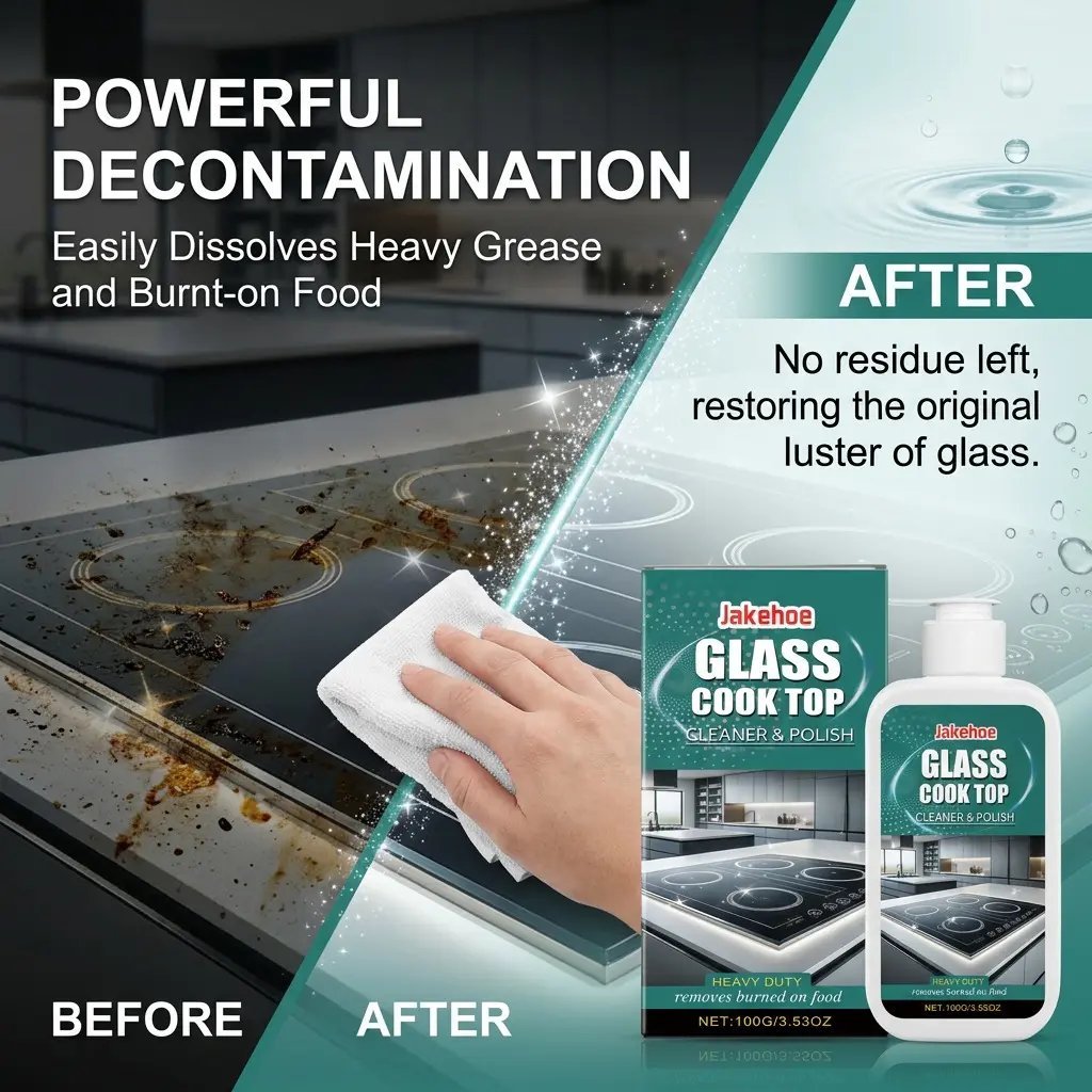 Glass Cooktop Cleaner & Polish — Heavy-Duty Stain Remover for Glass, Ceramic & Induction Stove Tops, Removes Burnt-On Food & Grease, Restores Shine Without Scratches, 100G