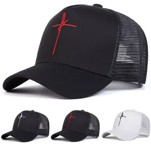 Unisex Personality Cross Embroidered Baseball Cap Mesh Hat Outdoor Sport Adjustable Sunscreen Leisure Hat Spring Autumn Travel Tourism Beach Vacation