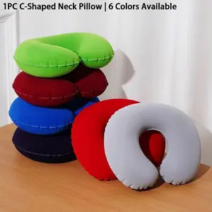 2 Pack Inflatable U-Shaped Pillow Plush Skin-Friendly Portable Neck Support for Airplane High-Speed Rail Office Nap Essential