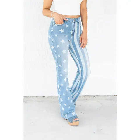 Judy Blue Born In The USA Bleach Flare Jeans