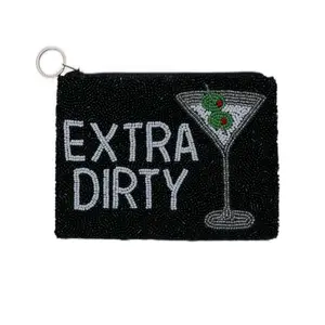 Extra Dirty Beaded Coin Purse - Handmade Satin Lined with Interior Pocket & Zipper - 5" W x 3.5" H - Fits Keys, Card Case, Lip Gloss, Pocket Mirror