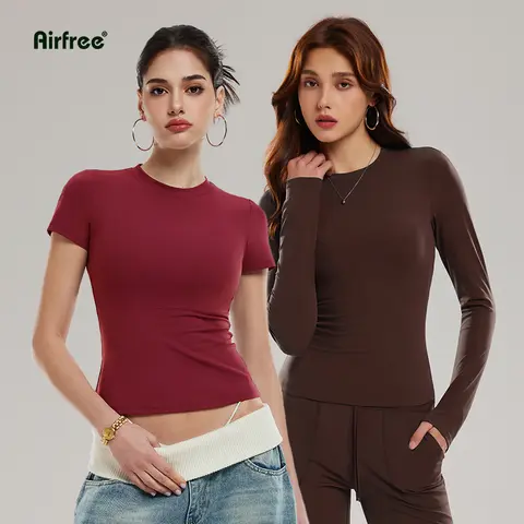 Women's 2-Piece Matching Activewear Fitness Outfit - Crew Neck Short/Long Sleeve Nylon Stretchy Slim-Fitting Compression Tops, Plain Female Casual Athletic Basic for Gym, Yoga, Sohochic