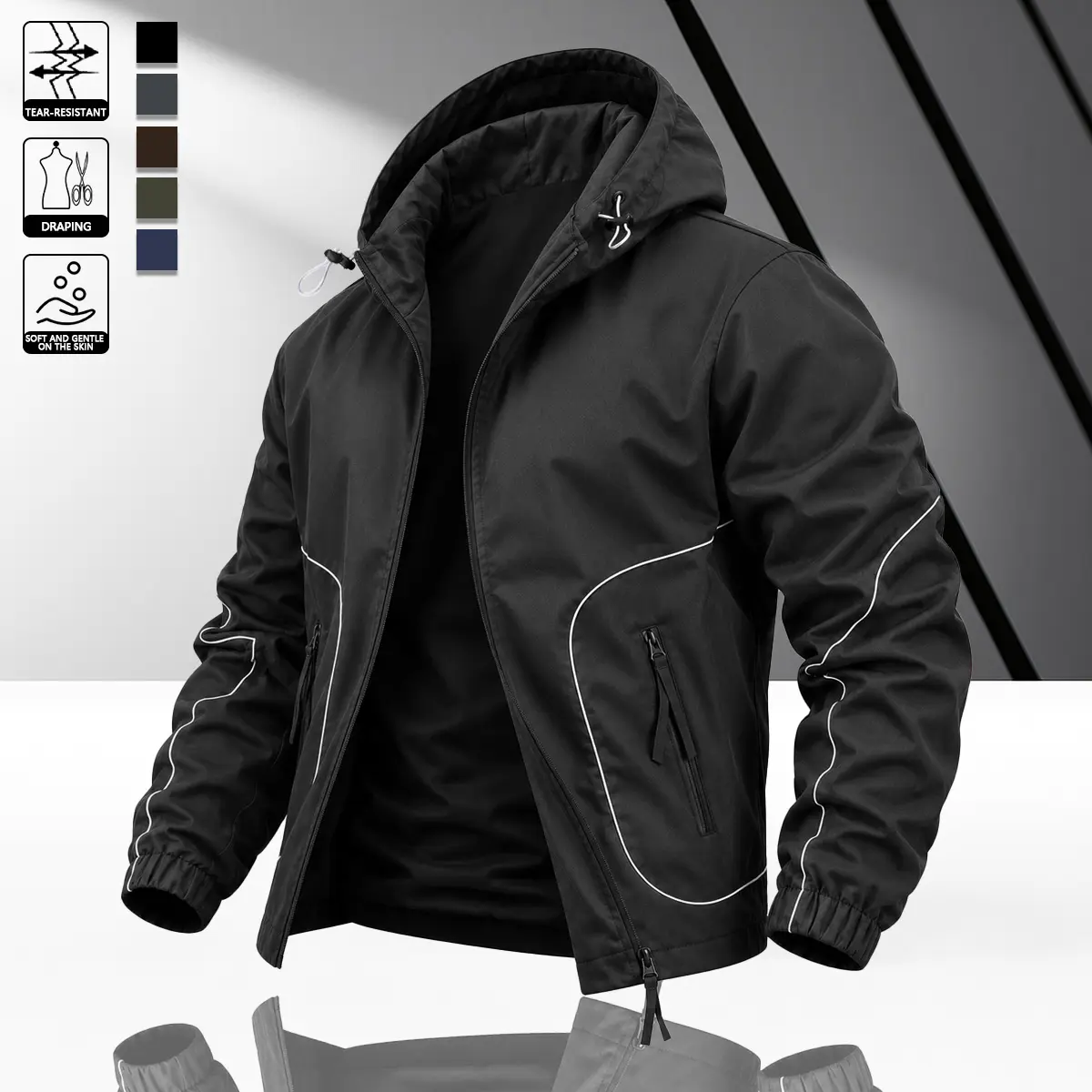 Men’s vintage hooded aviator jacket made from wrinkle-free woven fabric, featuring a zip closure plus side pockets with built-in zippers; suitable for hip-hop outfits, everyday college wear, and road trip styling.