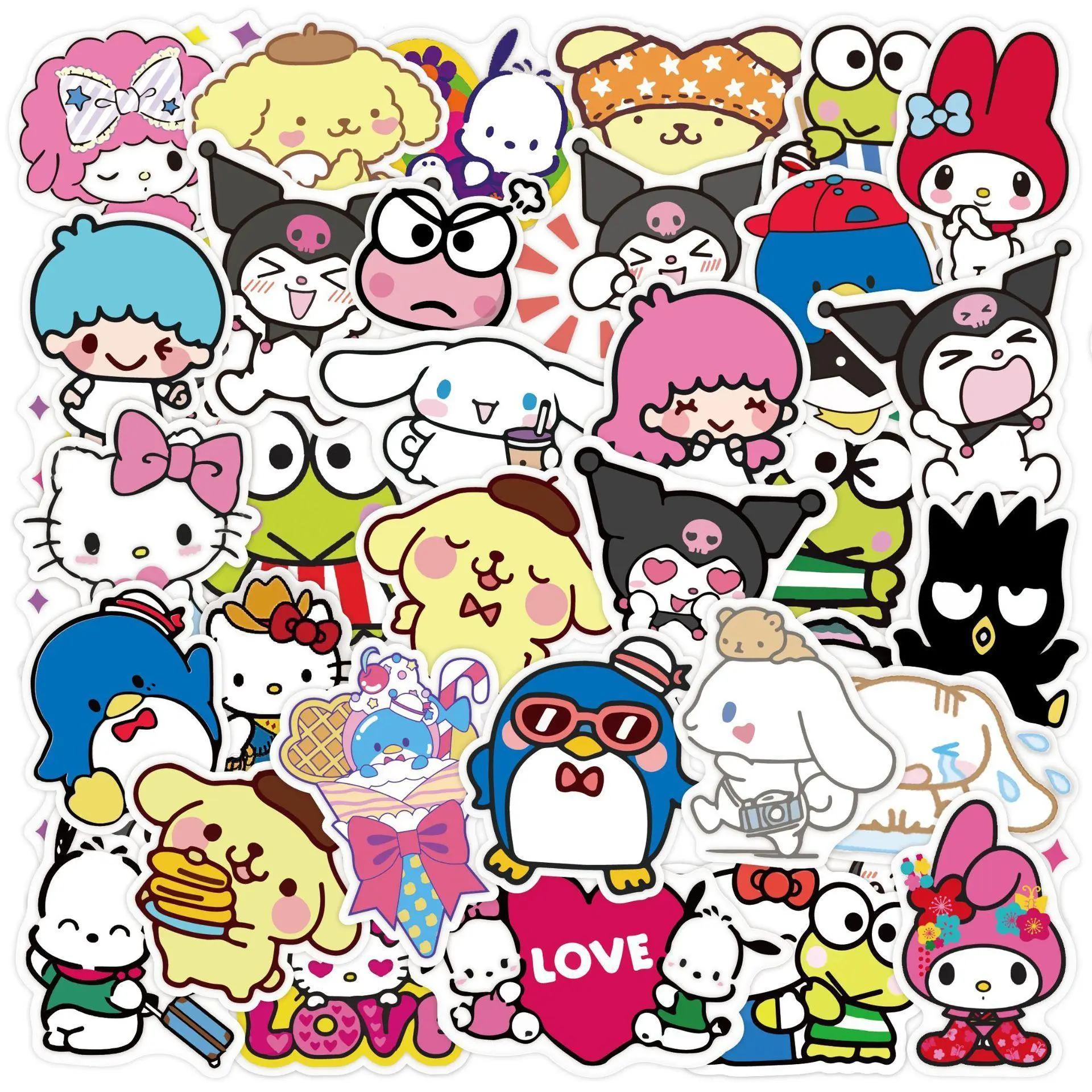 50 Pcs Official Sanrio Kawaii Waterproof Vinyl Stickers for Laptop Water Bottle