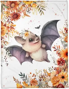 Halloween Girl bat Blanket, Floral bat Personalized Name Blanket, Halloween Swaddle Blanket