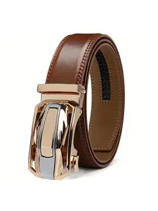 Men's Business Fashion Genuine Leather Belt, Automatic Buckle Belt, Casual Waistband for Jeans Trousers, Trendy Exquisite Belt
