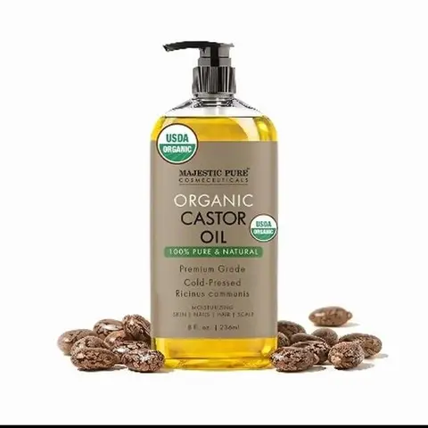 Majestic Pure USDA Organic Castor Oil for Hair Growth, Lymphatic Drainage, Bloating & Face Depuffing | Dry Skin & Massage Care | 8 Fl Oz