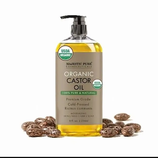 Majestic Pure USDA Organic Castor Oil for Hair Growth, Lymphatic Drainage, Bloating & Face Depuffing | Dry Skin & Massage Care | 8 Fl Oz