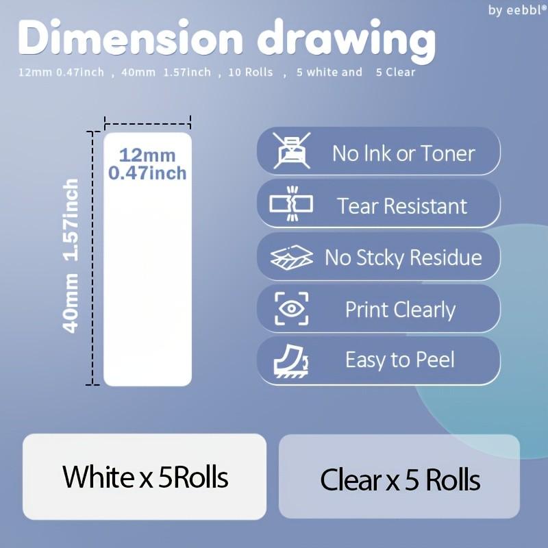 8 rolls of thermal label set (laser, transparent, white combo) D30 thermal labels D30 label tape 12*40mm white adhesive label paper suitable for P15 D35 label tape P11 tape HP4 labels 160 pieces/roll Christmas gift labels