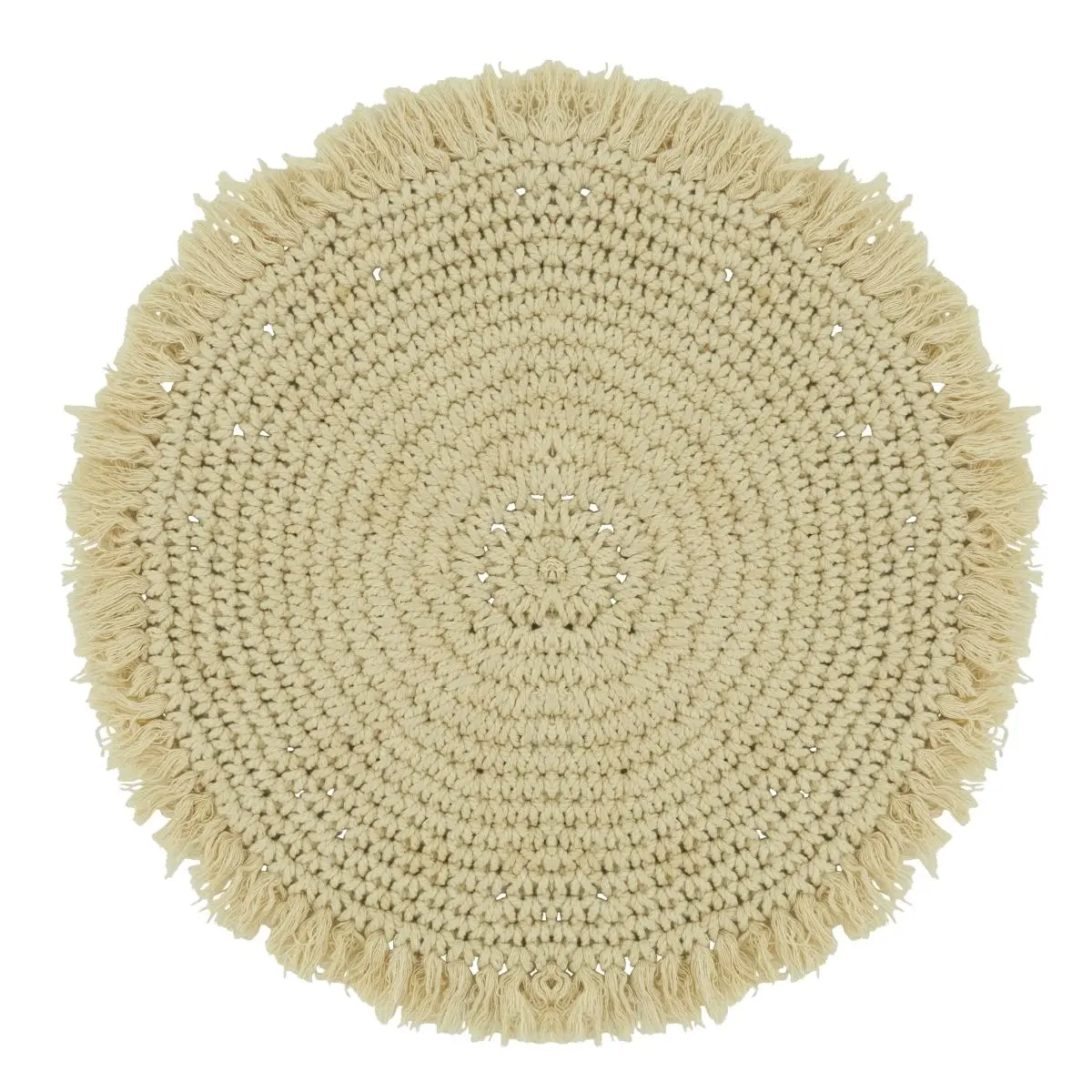 15" Round Cotton Macrame Placemats & Coasters Set of 4 - Natural Tone, Spot Clean, Fine Touch for Daily Meals & Several Occasions, 15 Inches Kitchen Tableware Accessory