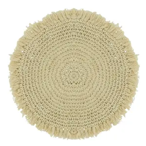 15 in. Cotton Round Macrame Fabric Placemats & Coasters, Natural - Set of 4, Fine Touch for Daily Meals & Several Occasions