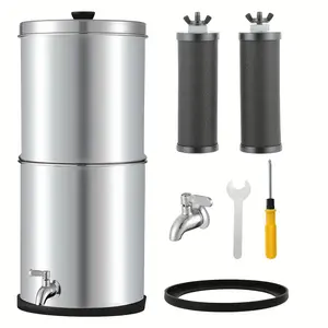 2.25G Gravity-Fed Water Filter System- 304 Stainless Steel Countertop System With 2 Carbon Filters & Metal Faucet, NSF/ANSI 42 Certification, Reduce 99.9% Chlorine