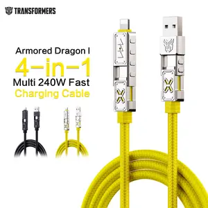 TRANSFORMERS 240W 4-in-1 Fast Charging Cable Braided USB-C Multi Charger Cord for iPhone 17/16/15 Pro Max Samsung MacBook iPad & Laptops Durable High-Speed Charging Cable Yellow
