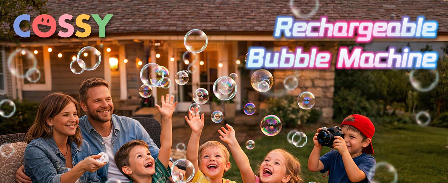 Cossy Rechargeable Bubble Machine, 360° Automatic Rotation Bubble Machine for Kids, Bubble Maker with Remote Control, RGB Lights & 20000+ Bubbles Per Minute, Outdoor Toys Games for Kids/Adults