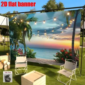 2D Flat Home Decor Background Cloth, Polyester Tropical Beach Sunset Backdrop, Hawaiian Party Photo Curtain, Summer Theme Photography Props