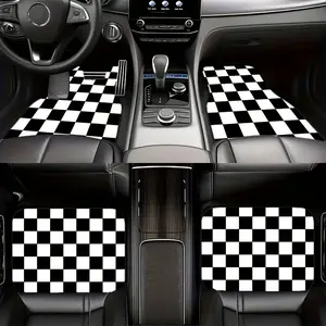 4pcs Car Non-slip Floor Mats, Made of Polyester Fiber, Easy to Clean and Non-slip Bottom Design Black and White Print Design Car Interior Mats Suitable for Cars, SUVs, Trucks and other model, Car Interior Accessory, Car Accessories