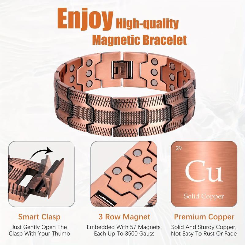 3x Men's Copper Bracelet Triple Super Strong Magnet, 99.99% Pure Copper Magnetic Bracelet with Adjustable Size Tool, Men's Valentine's Day Christmas & Thanksgiving Gift Jewelry Durability Trendy Bangles