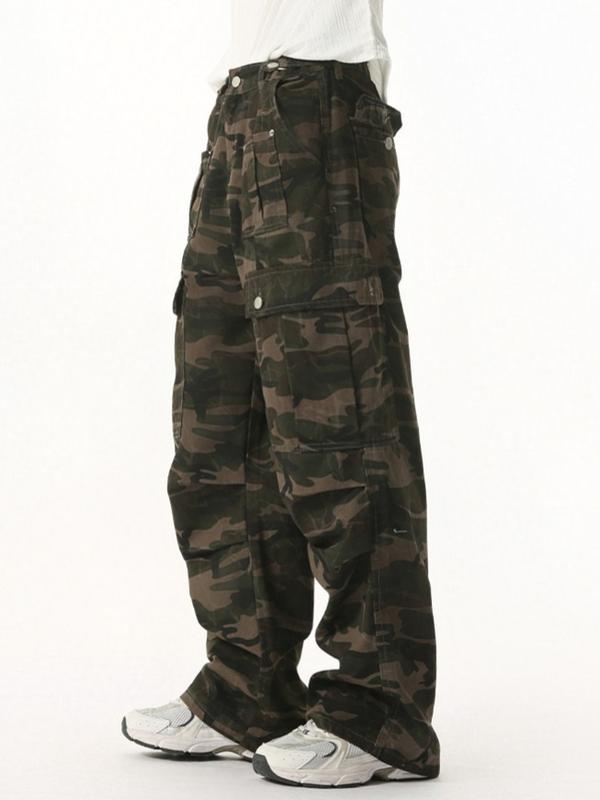 2026 New Arrival Multi Pocket Vintage Camo Jeans Heavy Duty Pleated Straight Leg Casual for Men Camouflage