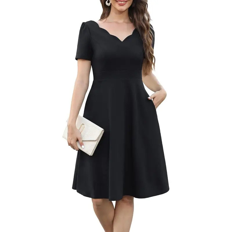navy blue dress for baby girl 1950s Vintage A-Line 3/4 Sleeve Summer Wedding Dress V-Neck Tea Length Civil Gown