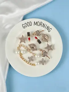 DIY 12PCS Bling Rhinestone Lipstick Lips Pearl Chain Croc Charms Set Detachable Trendy Clog Accessories for Women Fashion Shoe Decorations DIY Craft Gift