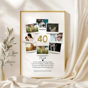 40th Birthday Photo Collage Poster, Personalized Number 40 Photo Gift, Forty Years of Memories Print, Custom Birthday Wall Art