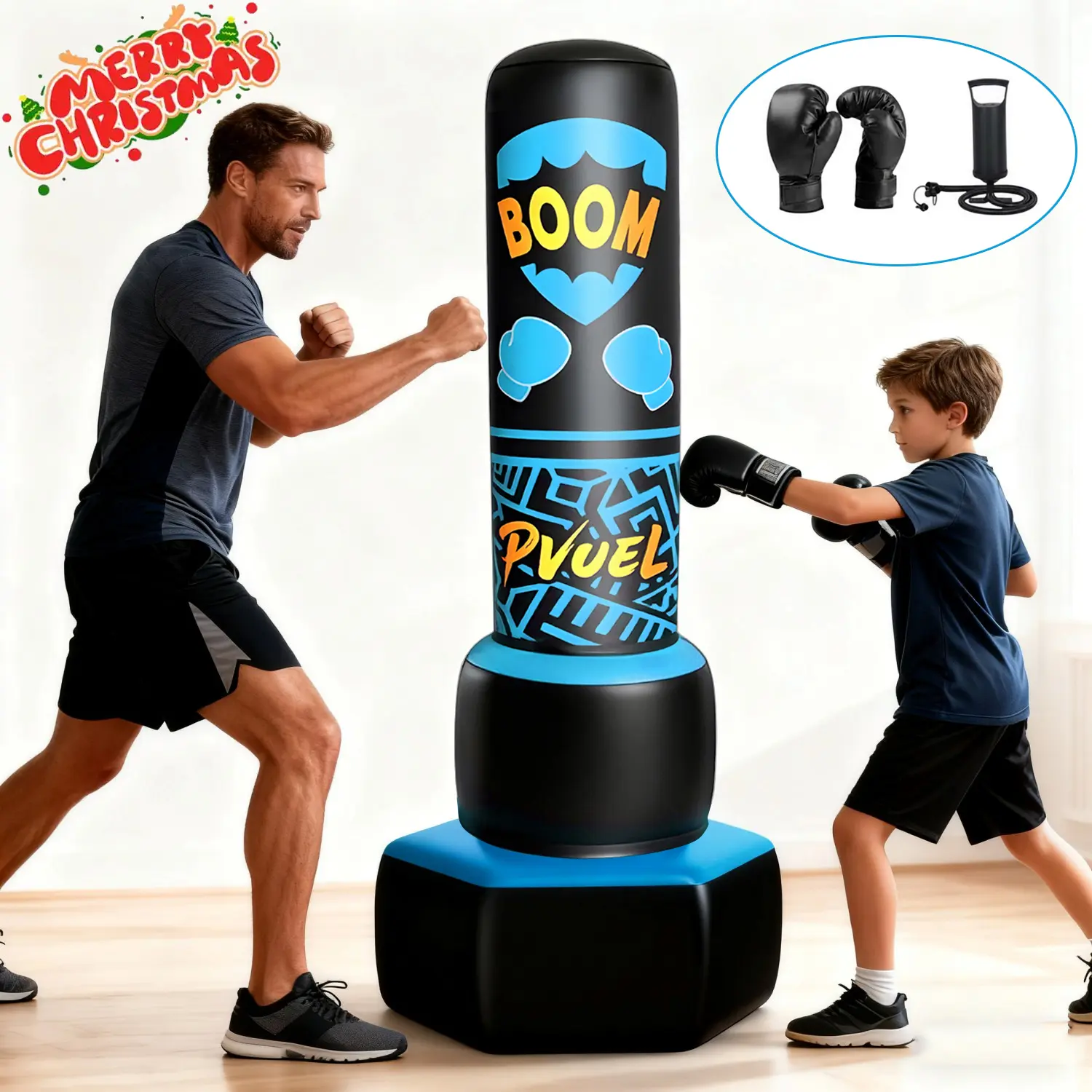 Kids Punching SandBag - Inflatable Fitness Vertical Boxing Bag for Christmas Birthday Gifts, Premium PVC Punching Bag with Free Standing Cardio Kickboxing Home Gym Training for Adult Kids