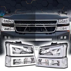 Fit For 03-07 Chevy Silverado Avalanche Led Drl Headlight Bumper Lamps Chrome/Clear Amber Assembly