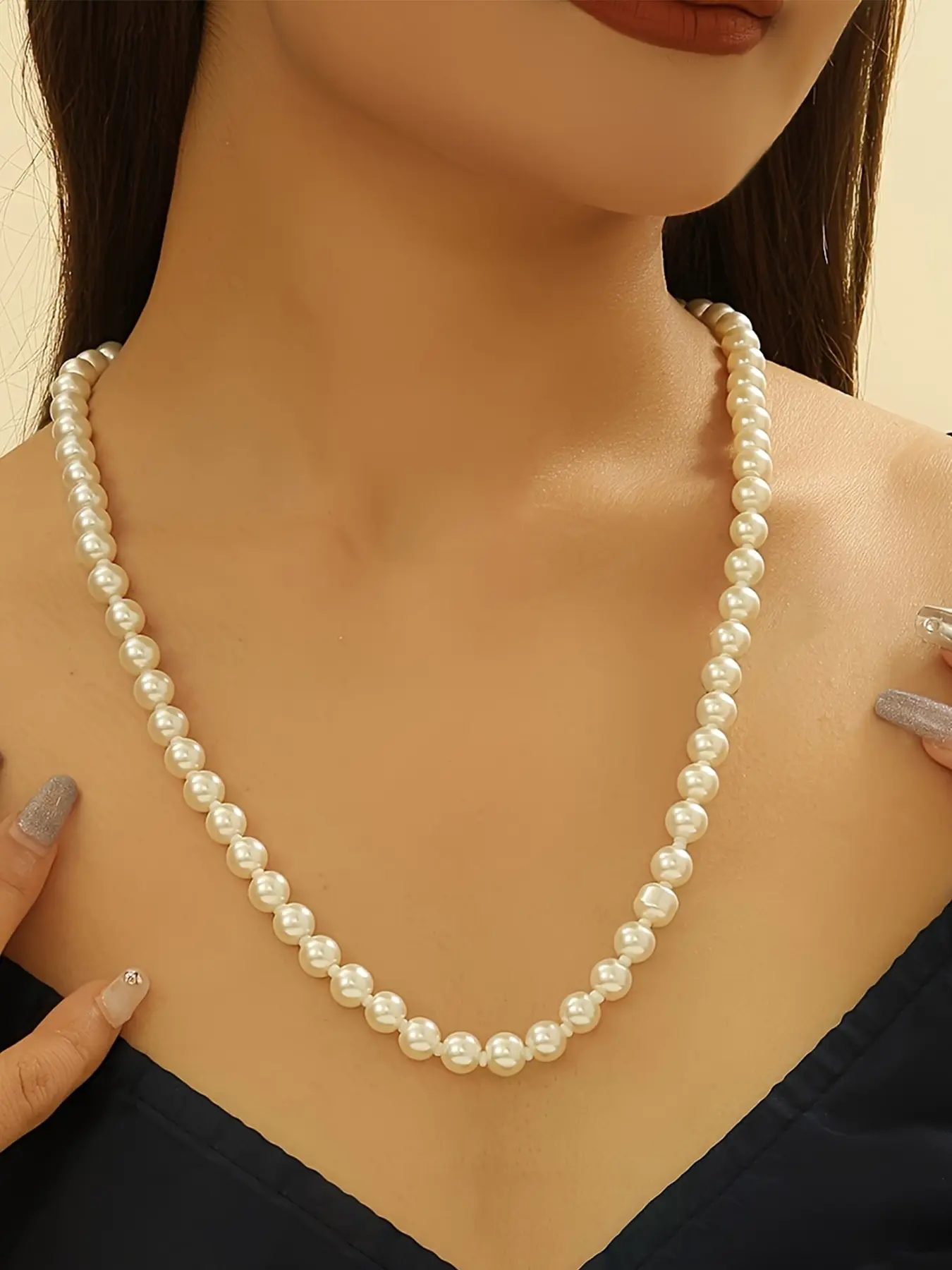 Fashion Vintage Simple Elegant Medium-Length Faux Pearl Necklace, Pearl Chain Necklace, String Of Pearls, Pearl Necklace Strand, Stylish Retro Design, Perfect for Everyday Wear, Women's Jewelry, Necklace Gift
