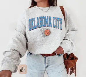 [Sale Up To 45%] Vintage OKC Basketball Crewneck Sweatshirt, Oklahoma City Shirt, Unisex OKC Oklahoma City Basketball Shirt