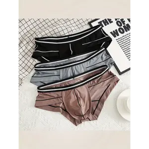 3-Pack Ice Silky Fiber Men'S Briefs - Ultra-Thin Cooling Breathable Quick-Dry Mid-Rise Boxer Briefs, High Elasticity Solid Color Underwear for Casual & Active Wear, Summer Underwear, Minimalist Design, Smooth Texture