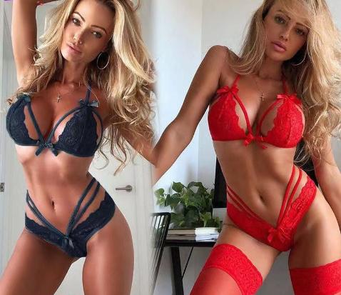 Dressing Hot Women's Sexy Lace Lingerie Set, 2 Piece Bra and Panty with Bow Detail, Strappy Open Cup Lingerie, Perfect for Date Night & Bold Looks