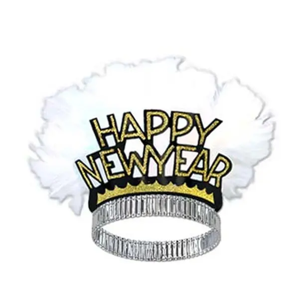 212 MAIN Hny Bird of Paradise Tiara - Black & Gold, Feather Trim, Glitter Foil, New Year's Eve Accessories, 50-Piece Case, New Years Eve